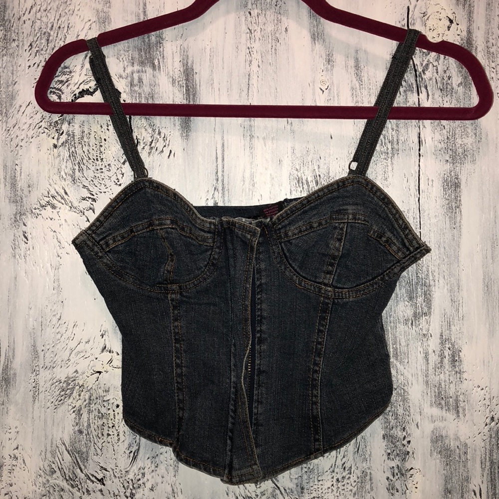 Denim bustier style crop top